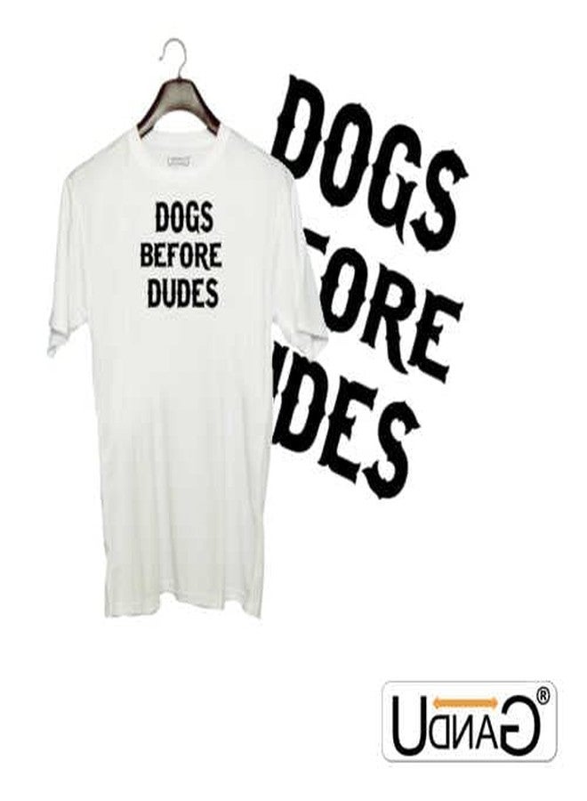 UDNAG Unisex Round Neck Graphic 'Dog | Dogs Before dudes1' Polyester T-Shirt White [Size XXS/34in to 7XL/56in] - Image 2
